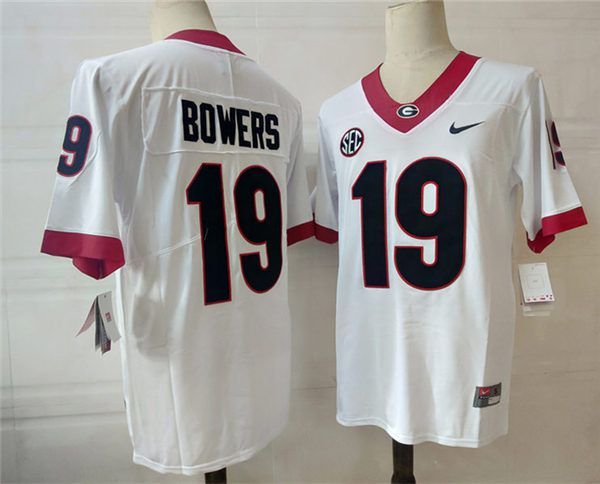 Men Georgia Bulldogs #19 Bowers White Nike 2025 NCAA Jersey->ncaa teams->NCAA Jersey